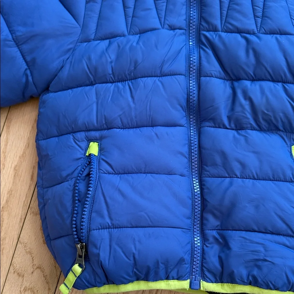 SNOZU Toddler Blue & Neon Green Hood Puffer Fleece Lined Jacket with Double Zip